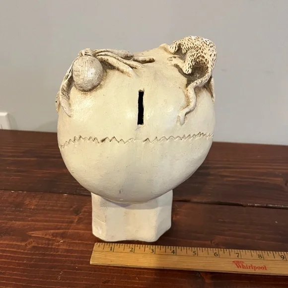Vintage Retro Chalkware Skull Coin Piggy Bank Mexico Halloween Rat Spider